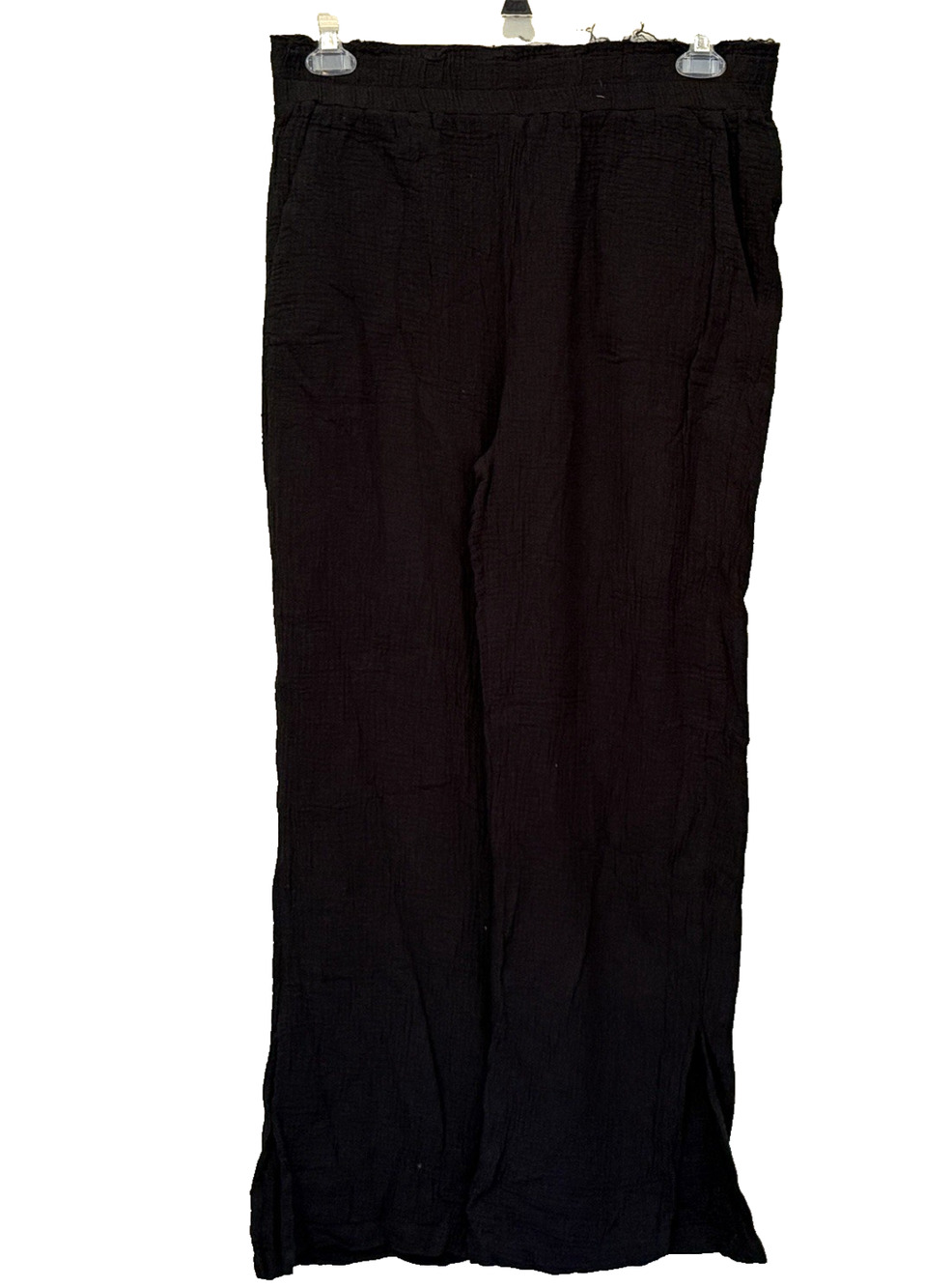 C&C California Women’s Black Pants Size L Elastic Waist Pockets Ankle Slits NWOT